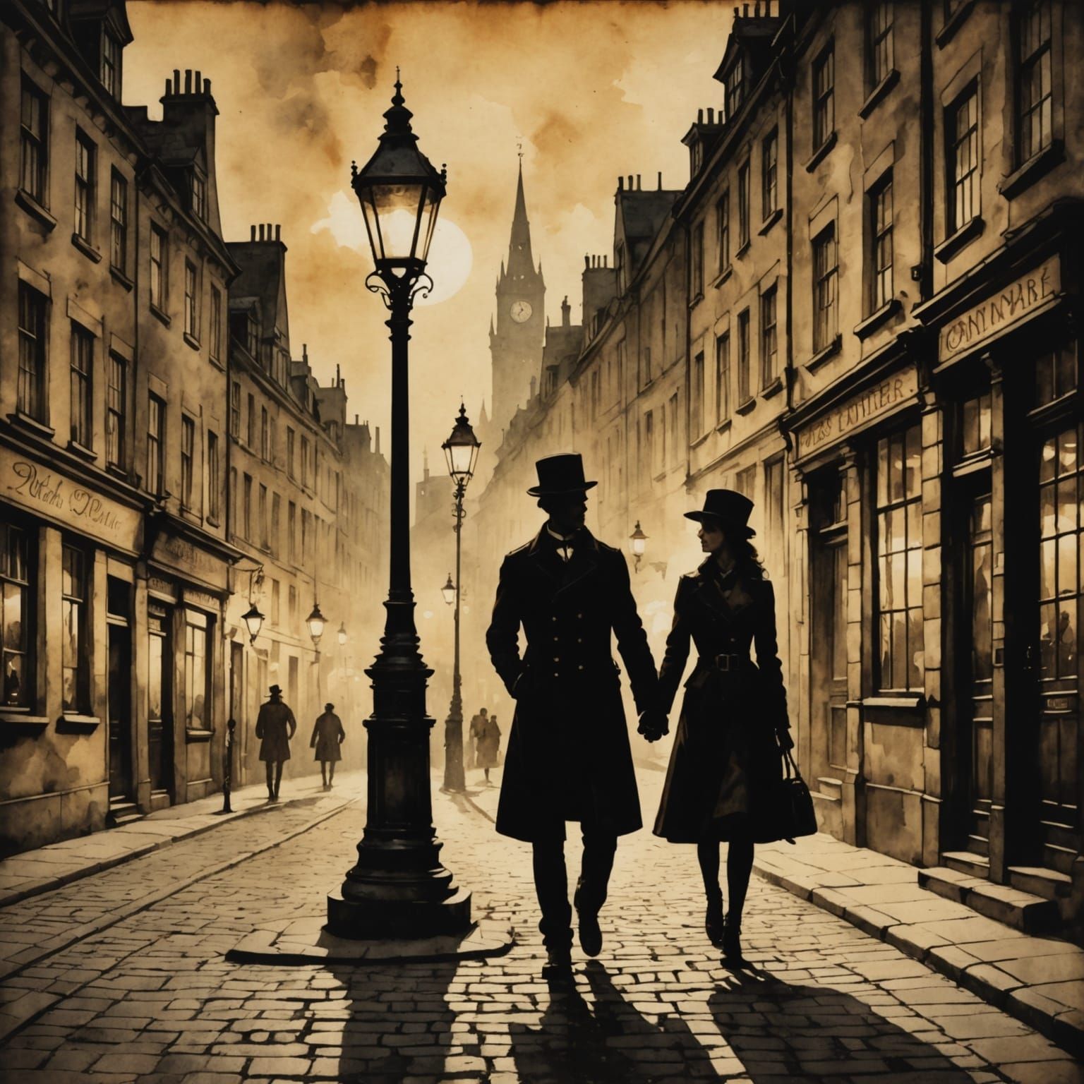 Couple by Lamp Post in Steampunk London