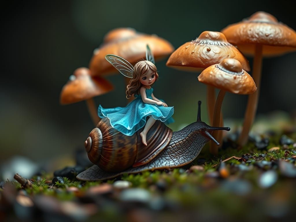 Fairy Riding Snail: Macrophotography in Chiaroscuro Style
