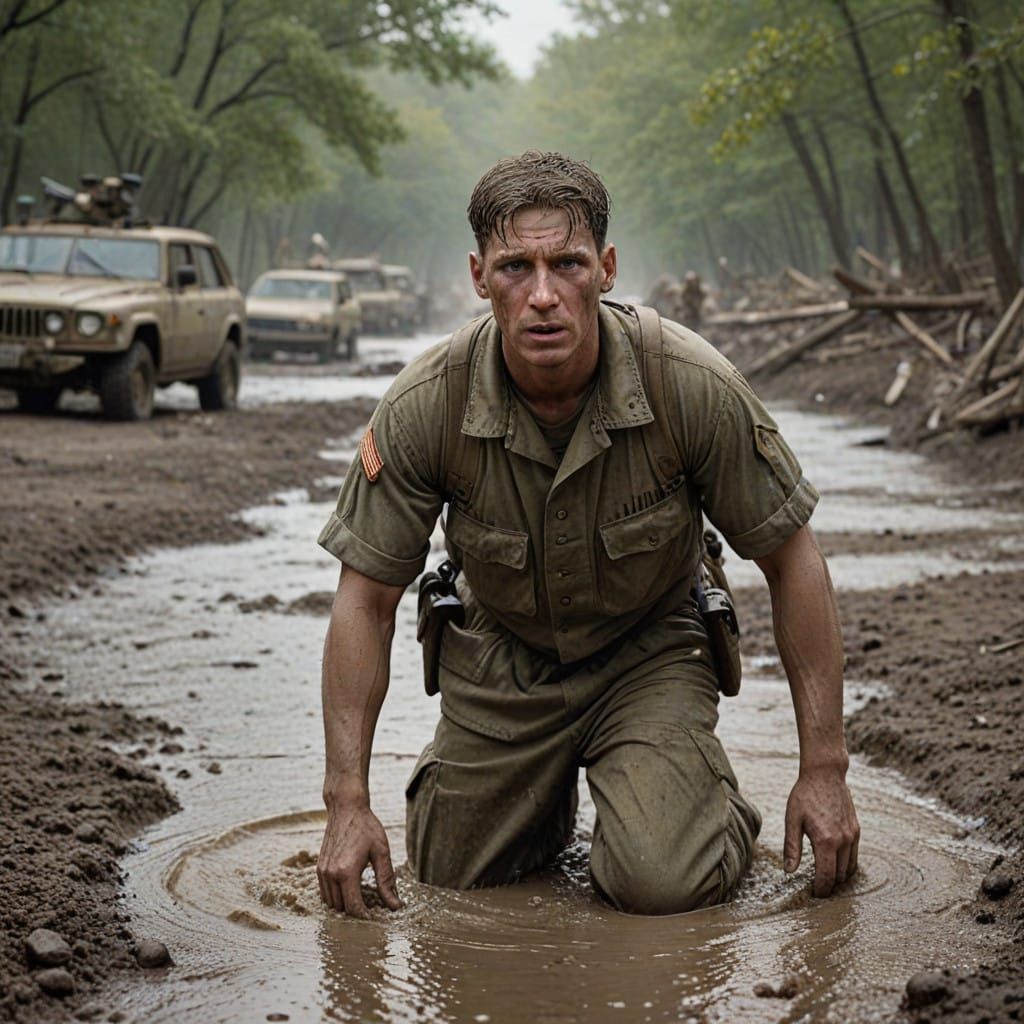 Rugged Soldier Sinks in Murky Quicksand