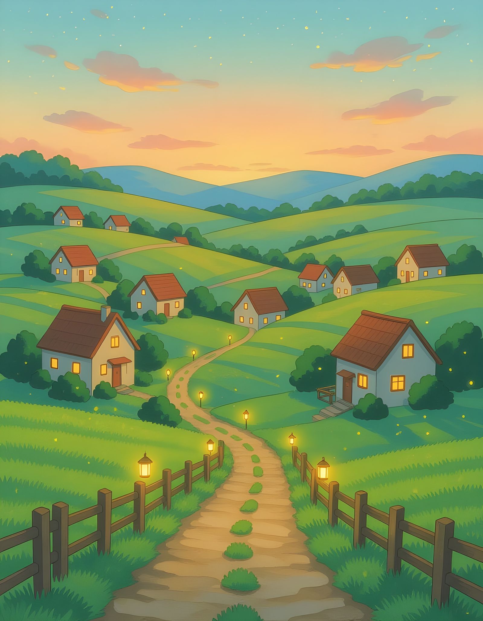 Charming Anime Village at Twilight