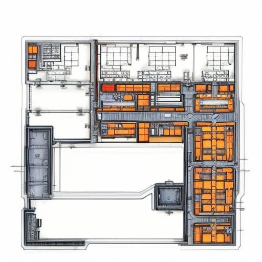 Post-Apocalyptic Factory Battlemap in Blueprint Style
