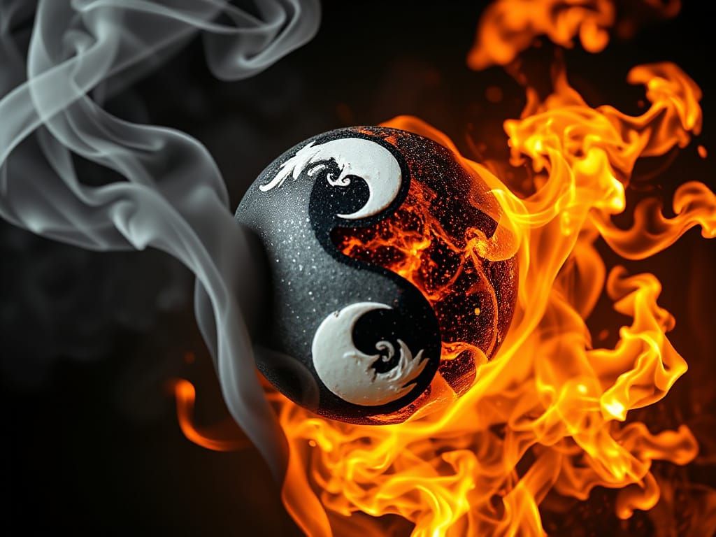 Yin and Yang Symbol in Smoke and Fire