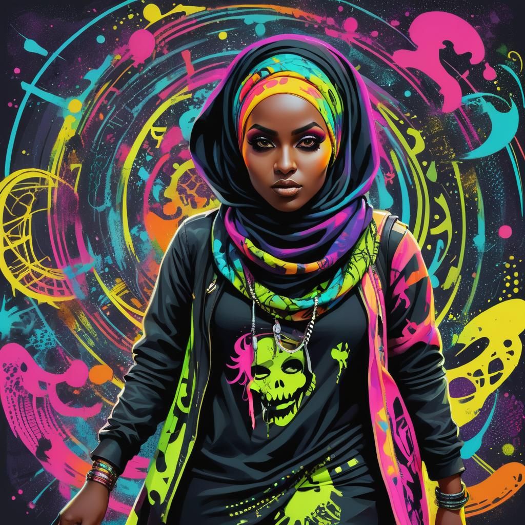 Punk Rock Hijabi Woman in Neon Colors