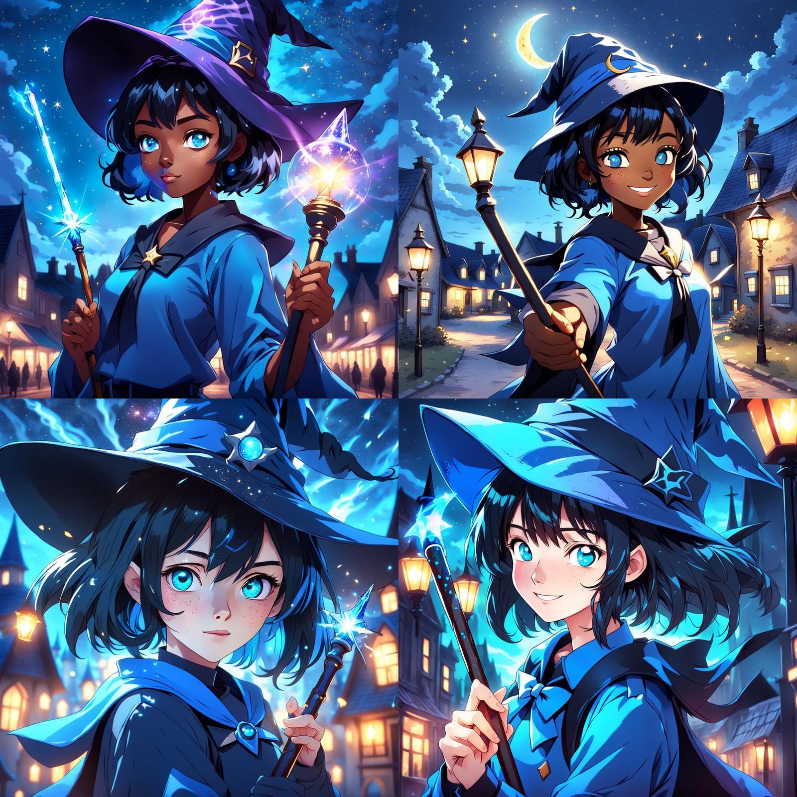 Anime Witch with Wand in Village Scene