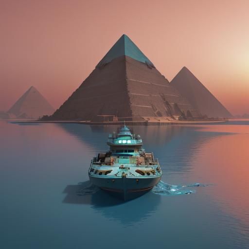 Astronauts on Martian Canal in Motorboat: Matte Painting