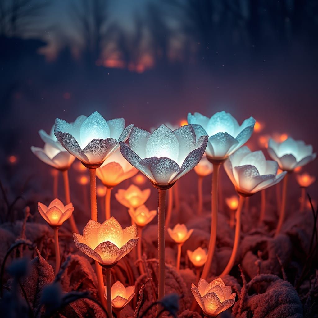 Glowing Dahlias in a Surreal Bioluminescent Garden