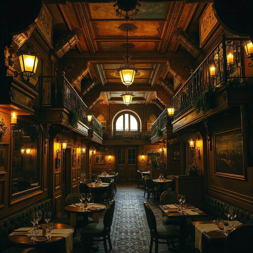 Rustic Tavern on Champs-Élysées with Ornate Details