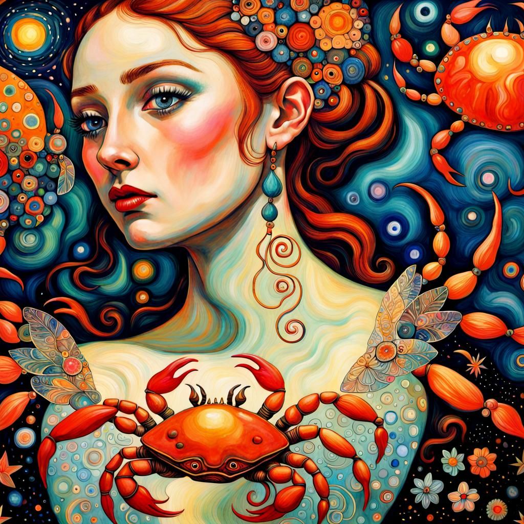 Celestial Crab Goddess in Maximalist Style
