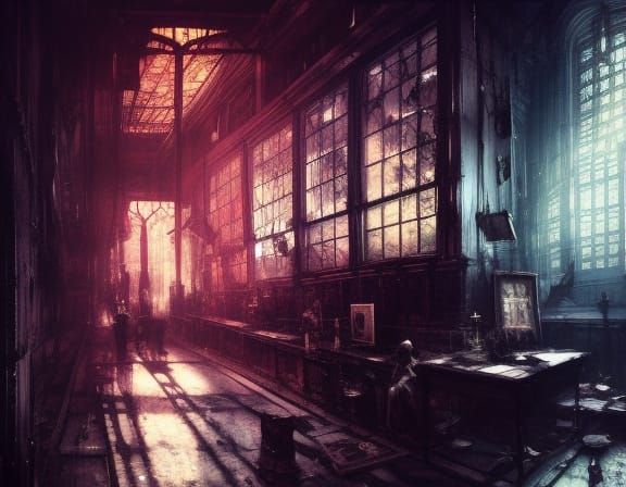 Gothic Horror Cyberpunk Alley with Dramatic Lighting