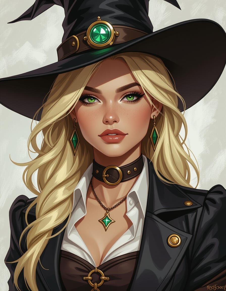 Badass Blonde Witch in Hextech Steampunk Portrait