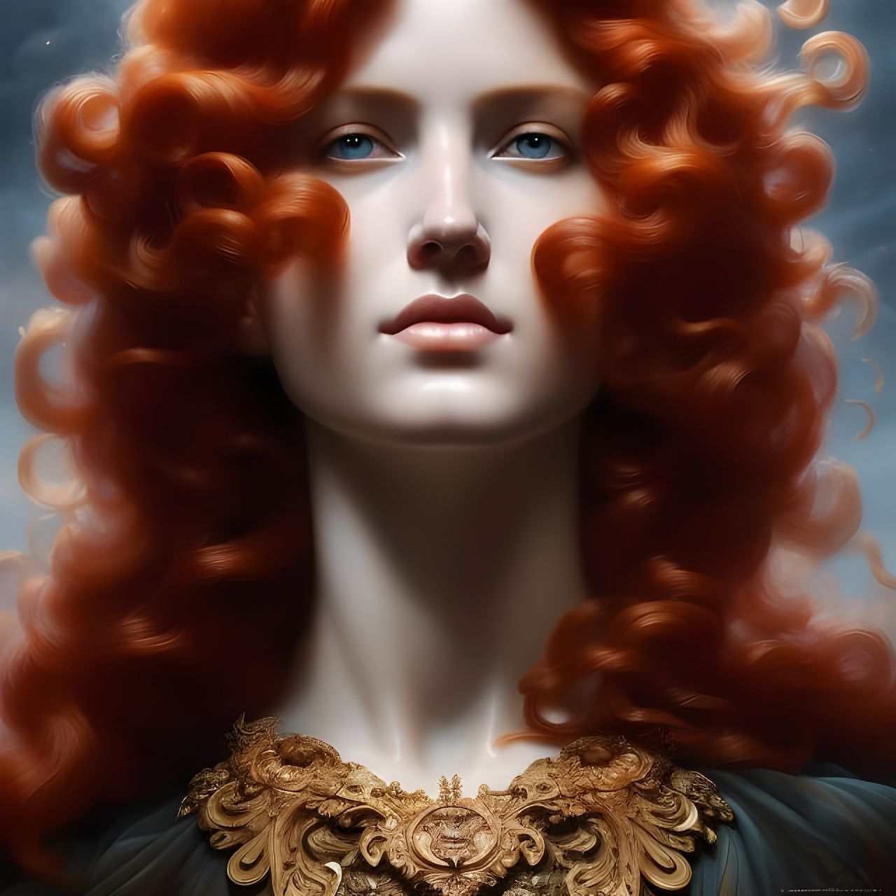 Red-Haired Goddess Portrait in Hyperrealistic Style