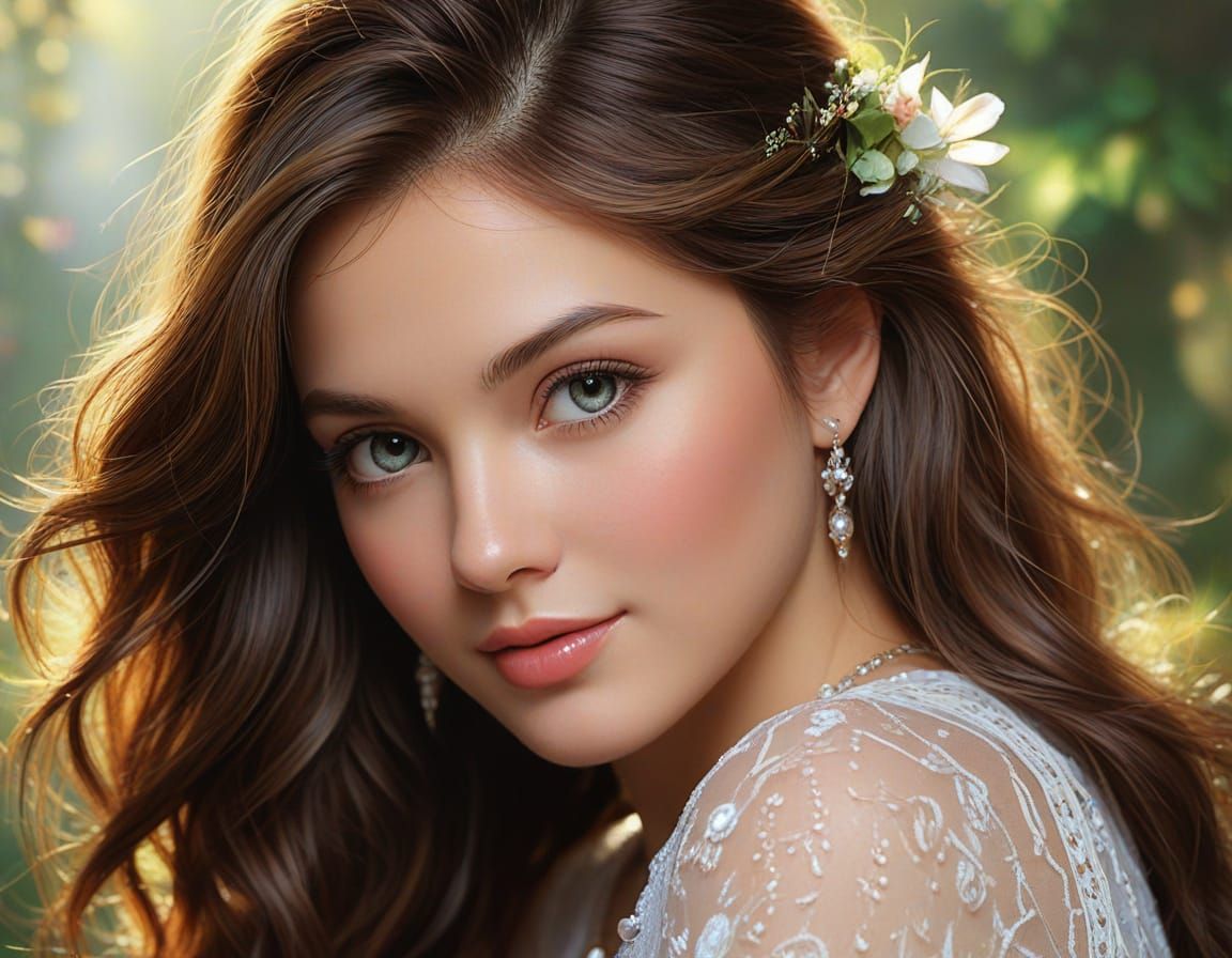 Glamorous Woman Portrait in Vivid, Radiant Style