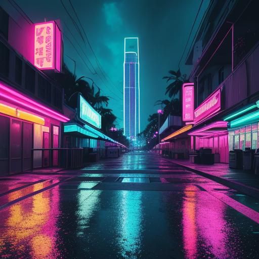 Neon Miami Beach Pier at Dusk in GTA Style