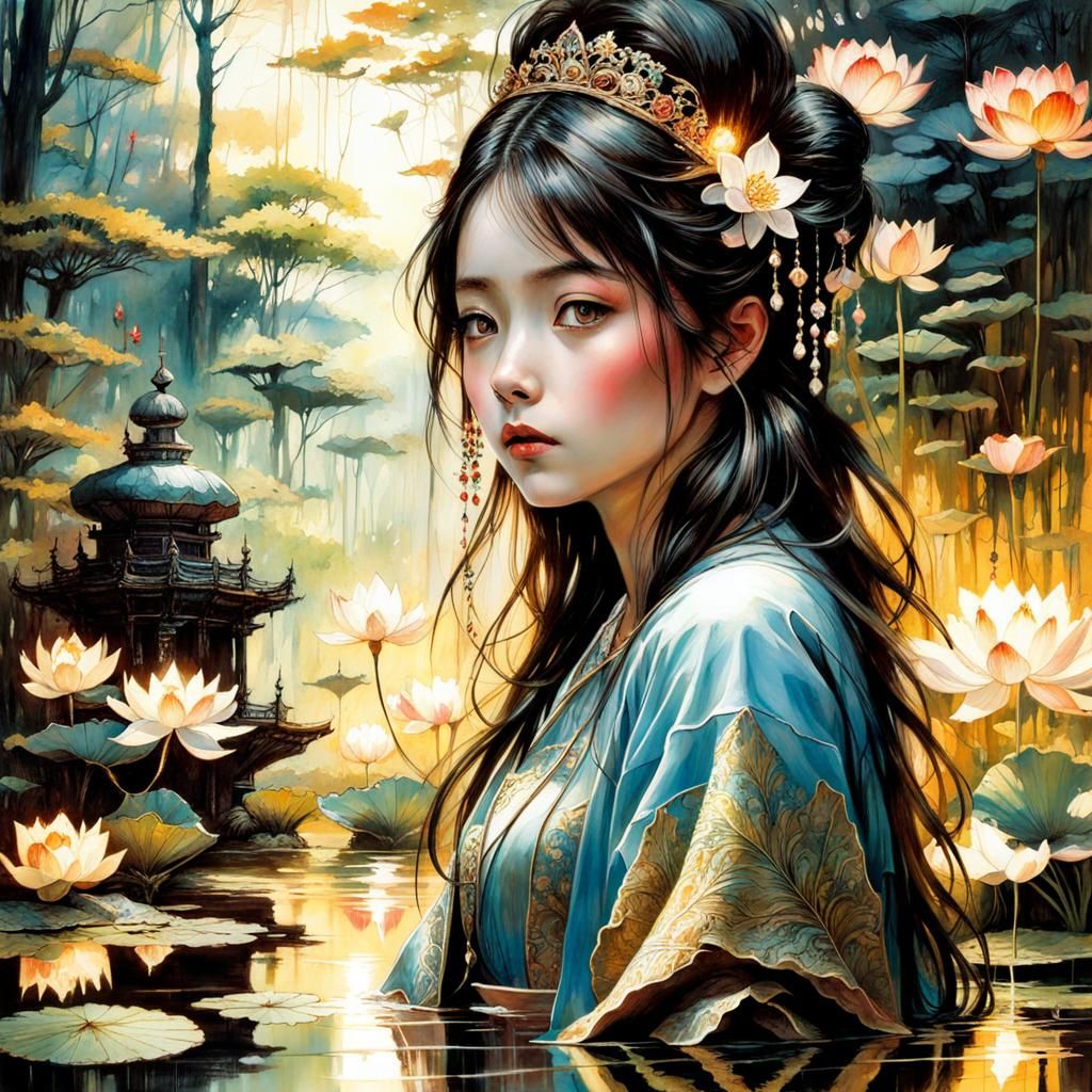 Japanese Princess touching a reflection