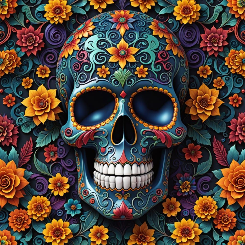 Day of the Dead Christmas Tree Fractal Art