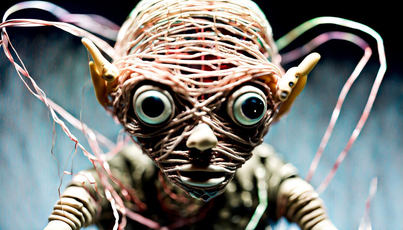 Alien Puppet with Realistic Skin and String Details