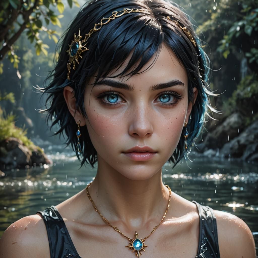 Fantasy Woman with Black and Blue Hair Portrait