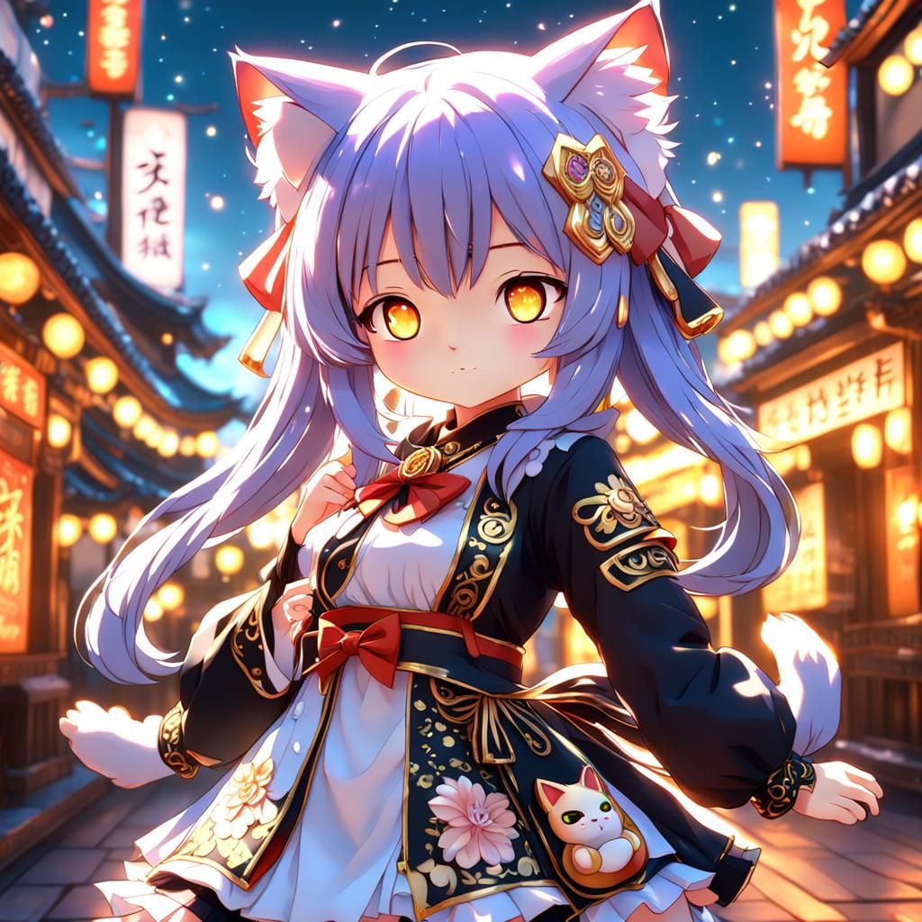 Detailed Anime Kawaii Neko Girl in 128k Resolution