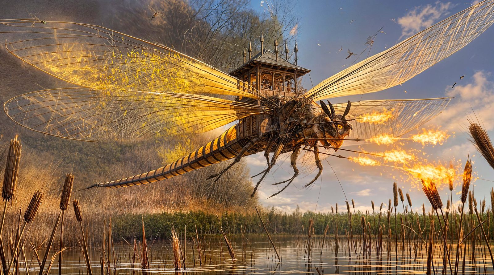 Dragonfly Pirate Ship Soars Over Mysterious Pond