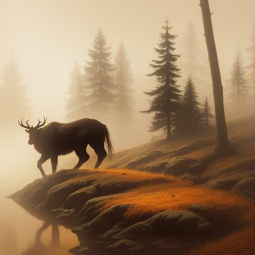 Person Walking in a Foggy Forest: Cinematic Digital Art