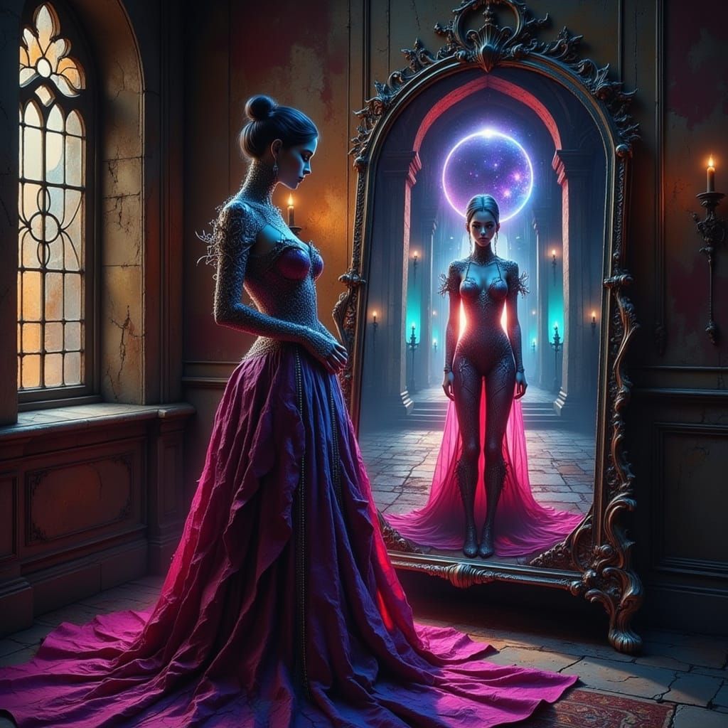 Medieval Maiden Sees Future Self in Magic Mirror