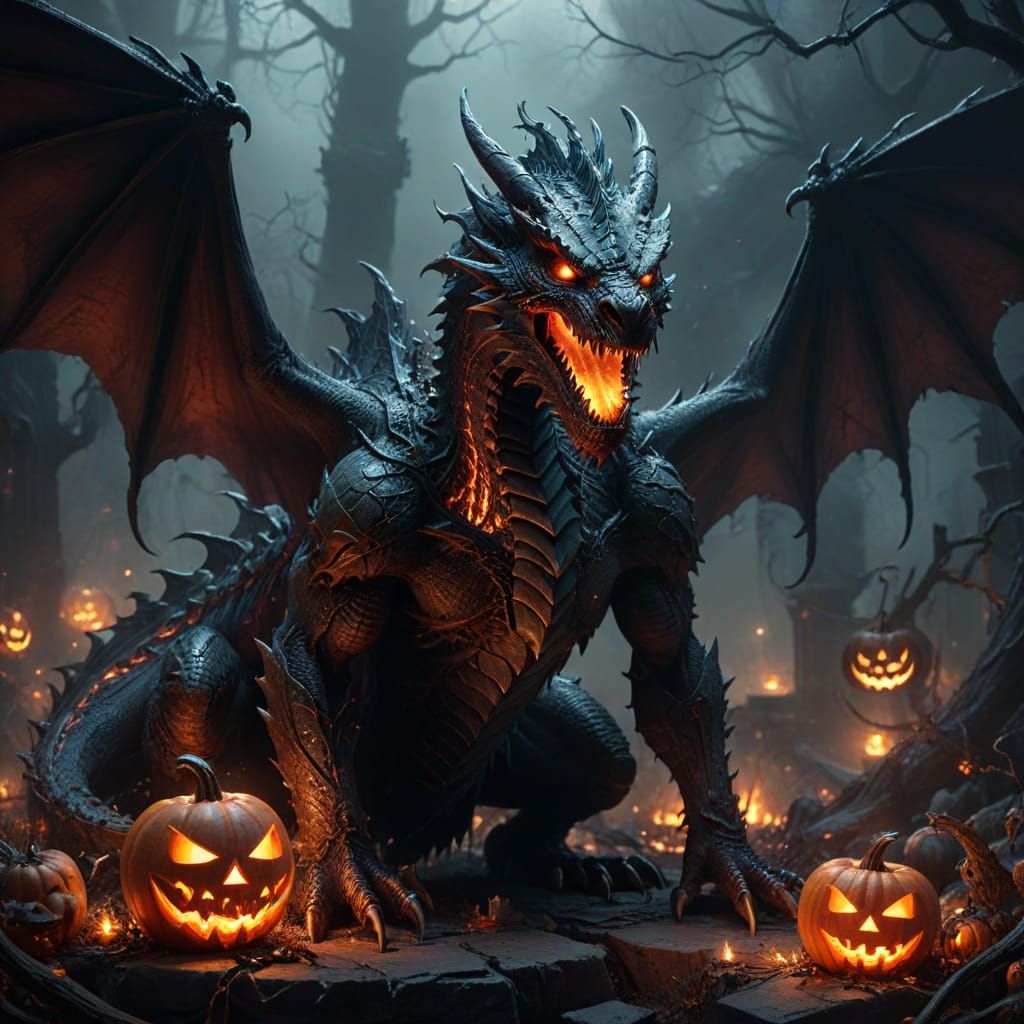 Majestic Halloween Dragon in Dark Fantasy Style