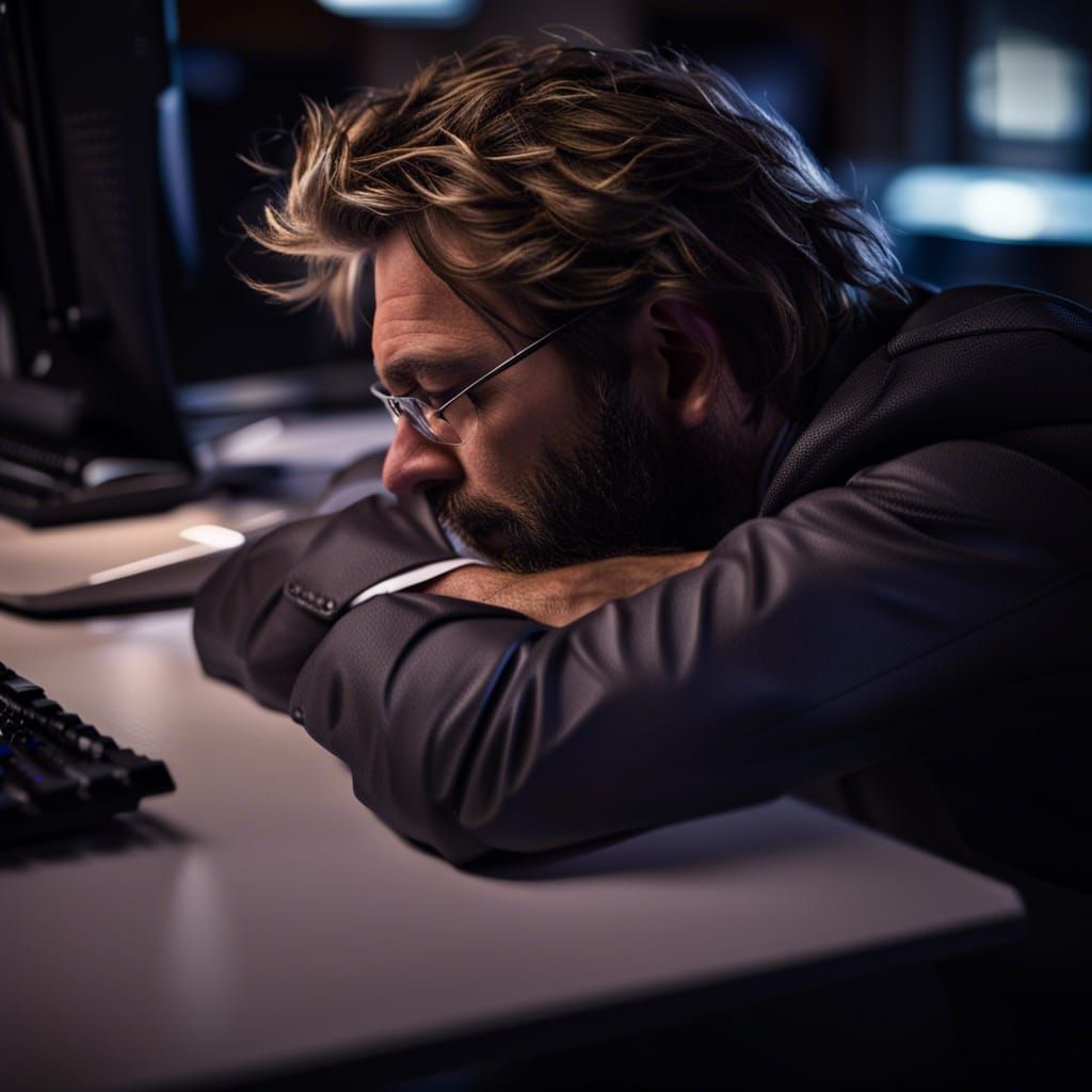 Photo of Person Asleep on Keyboard at Night