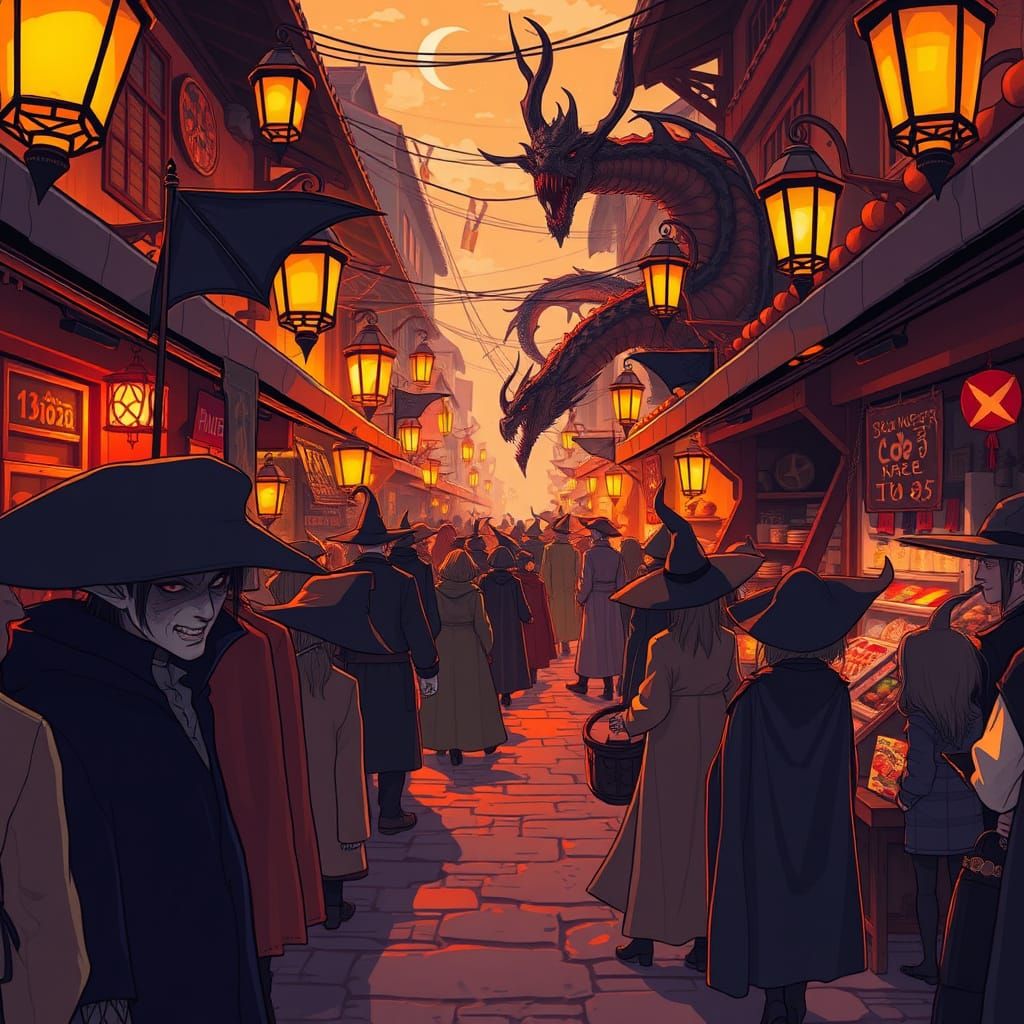 Vibrant Market Street in Orange Hues, Inspired by Studio Tri...