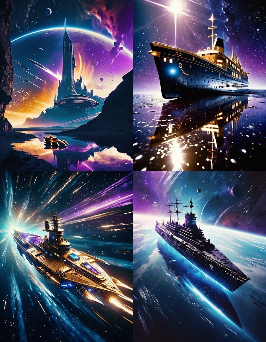 Elegant Dagger Ship Speeds Through Cosmic Skies in Cinematic...