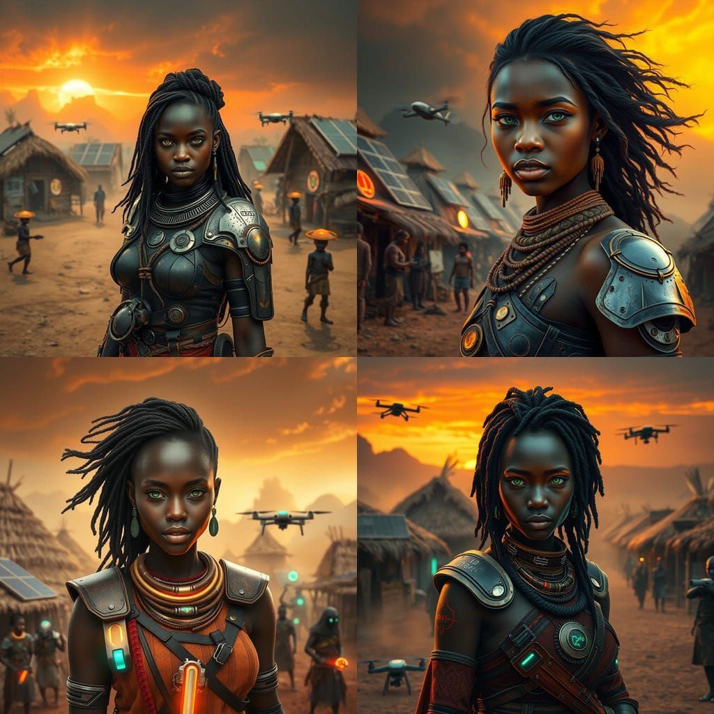 African Dystopian Village with Futuristic Elements