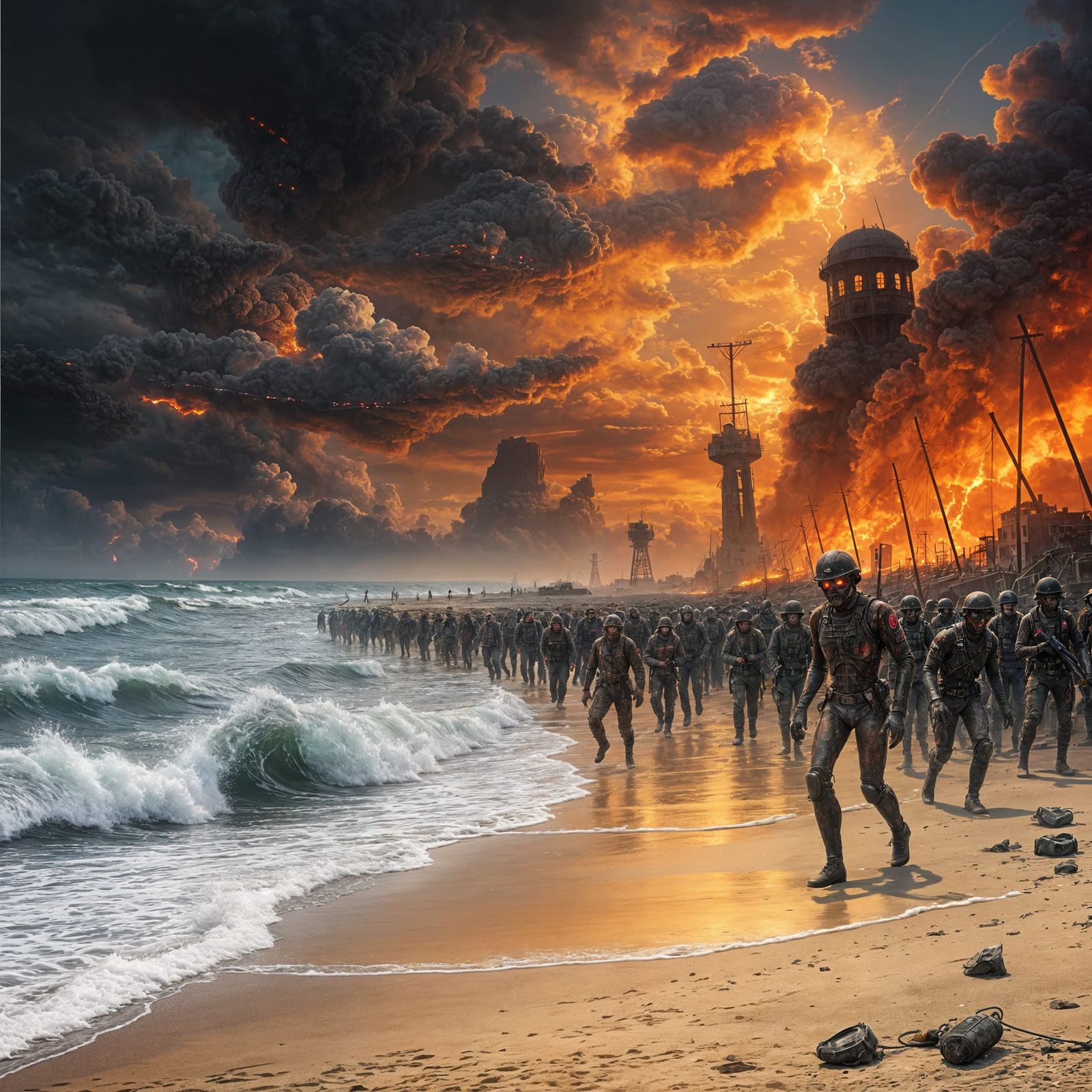 Apocalyptic Beachscape in Futuristic War Zone