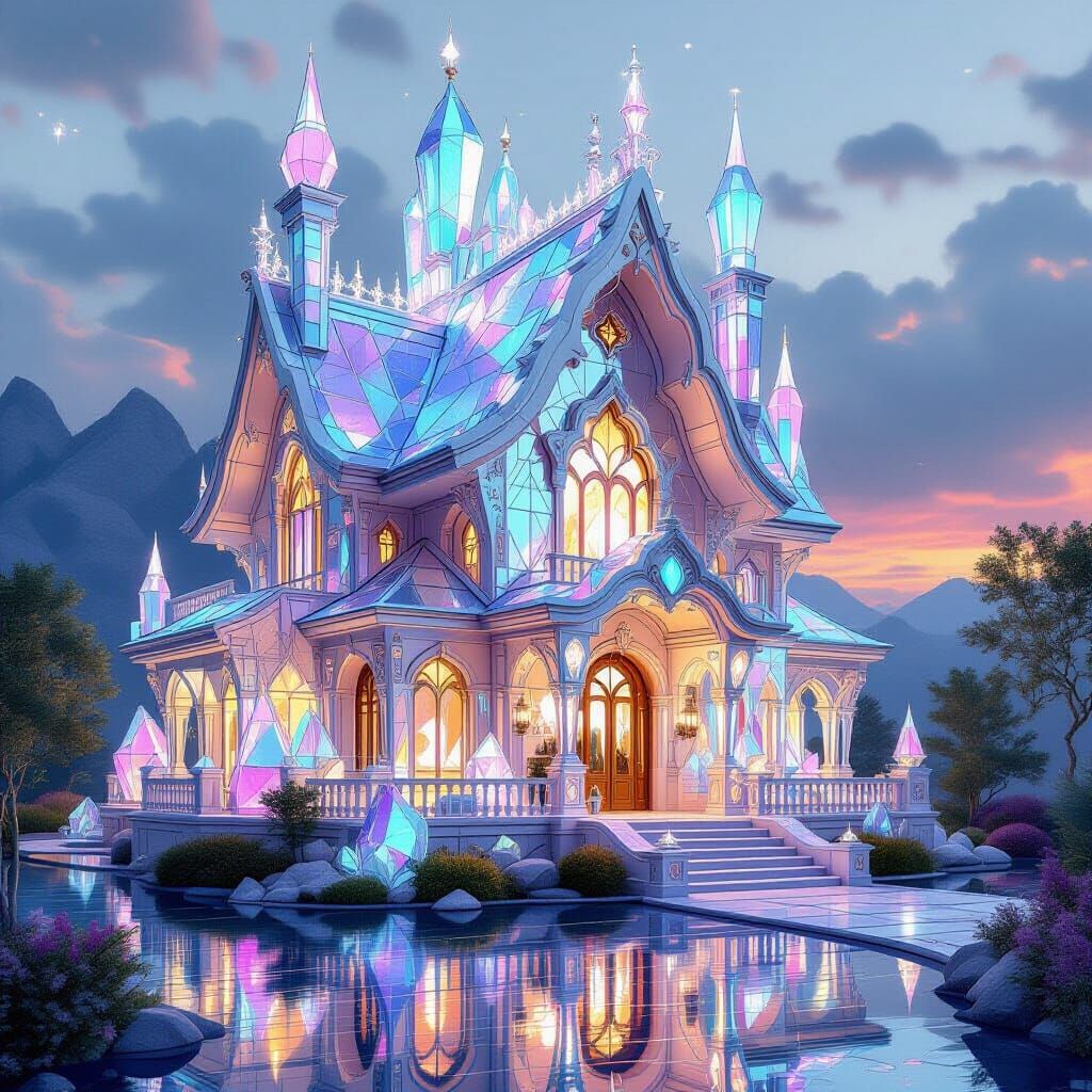 Ornate Crystal House Reflecting Light
