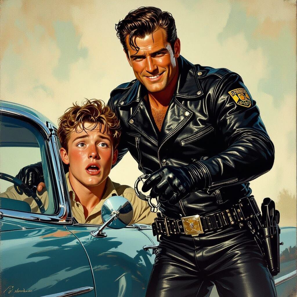 1960s Motorcycle Cop Arrest in Nostalgic Style