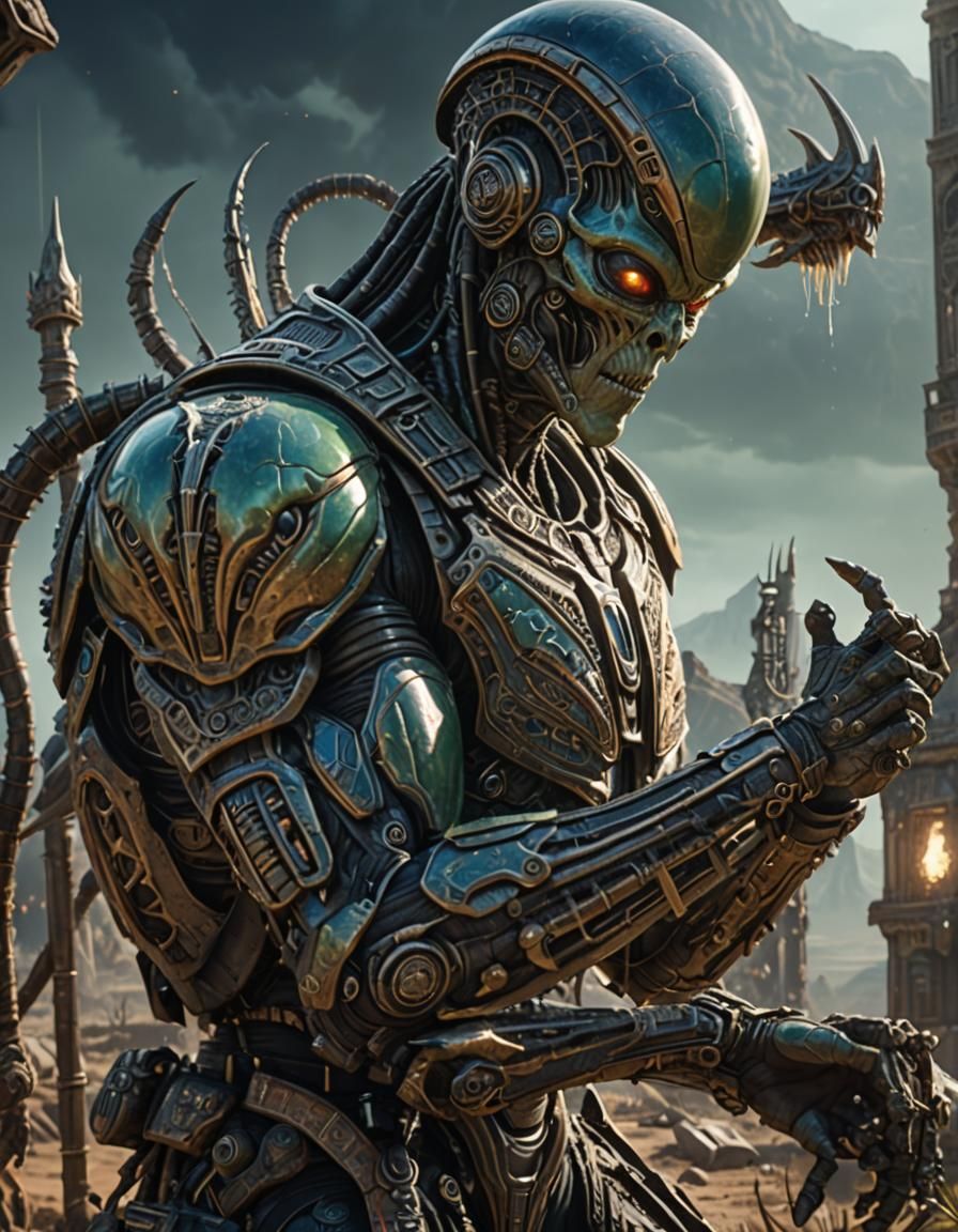 Alien Warrior in Detailed Matte Painting Style