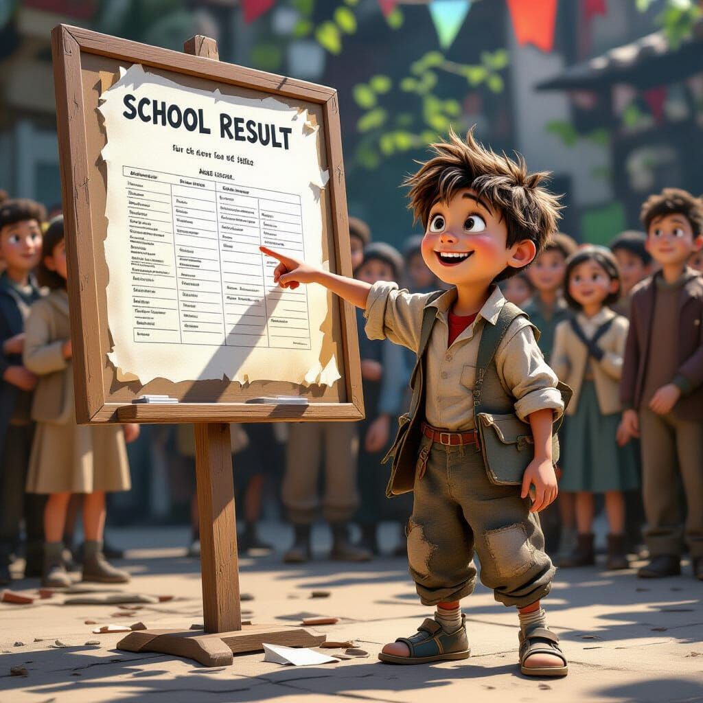 Proud Boy Points to Top School Result, 3D Render