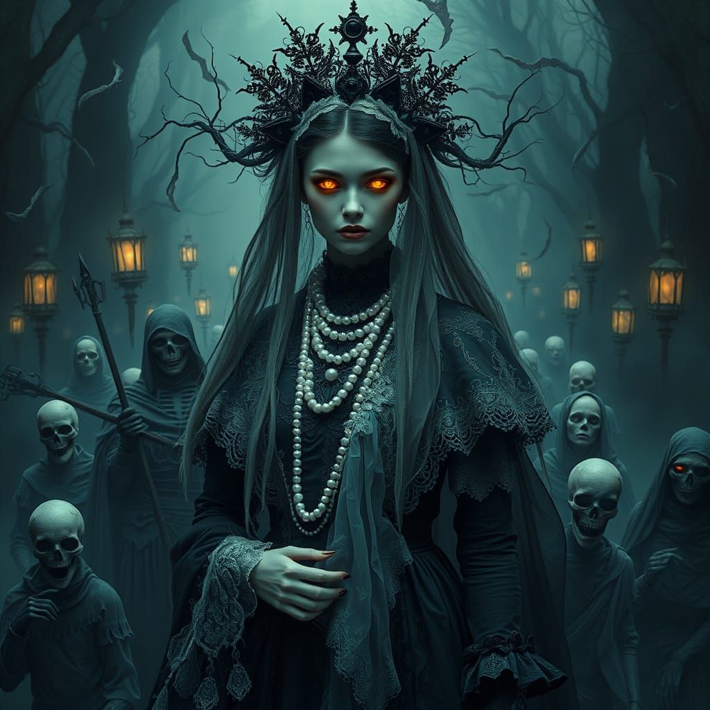 Ethereal Gothic Queen Commands Undead Realm
