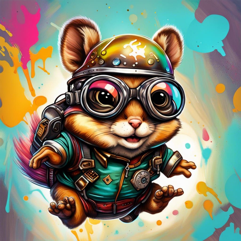 Steampunk Chipmunk Skydiving in Graffiti Art Style