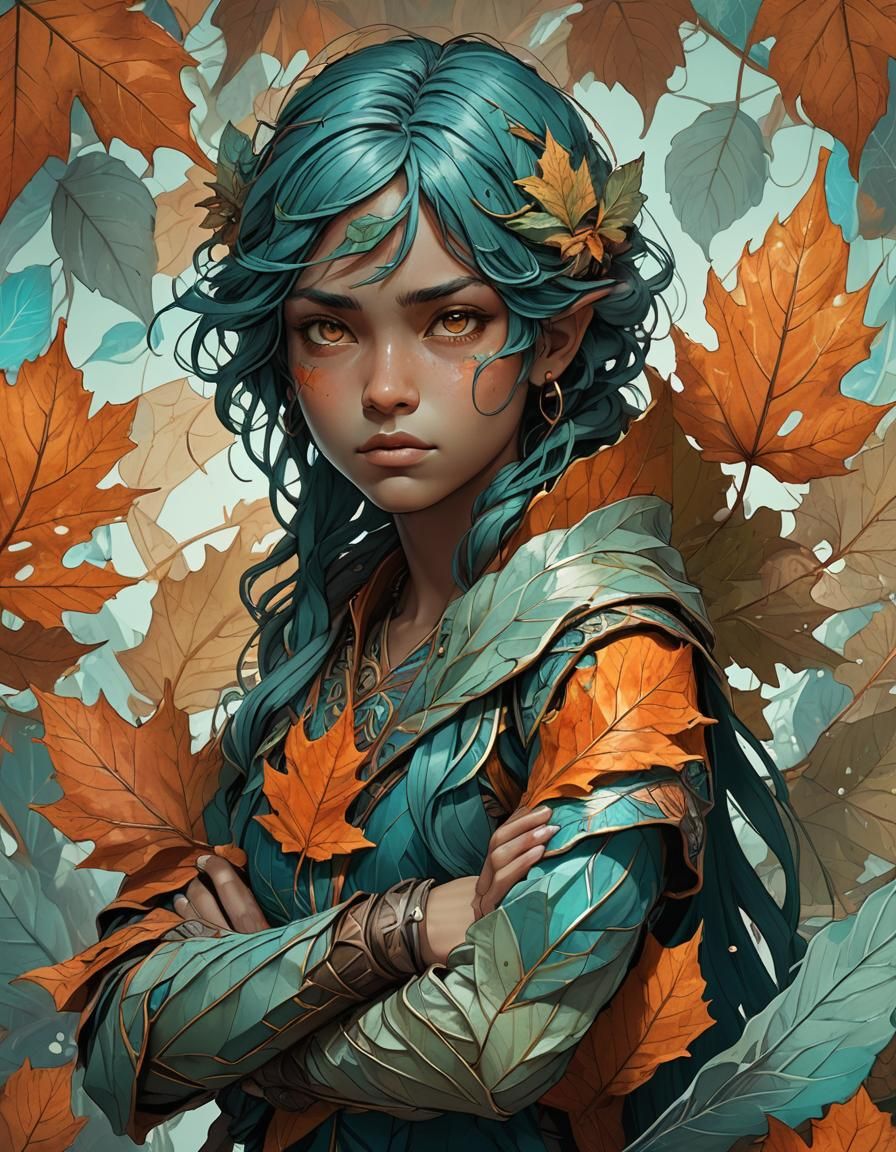 Upset Leaf Character in Fantasy Illustration Style