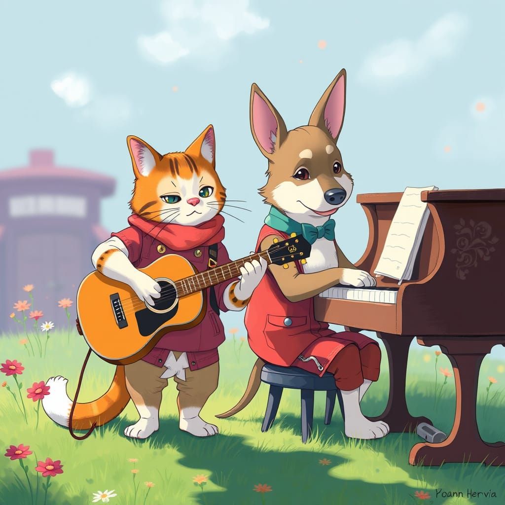 Anime Cat and Dog Musical Performance