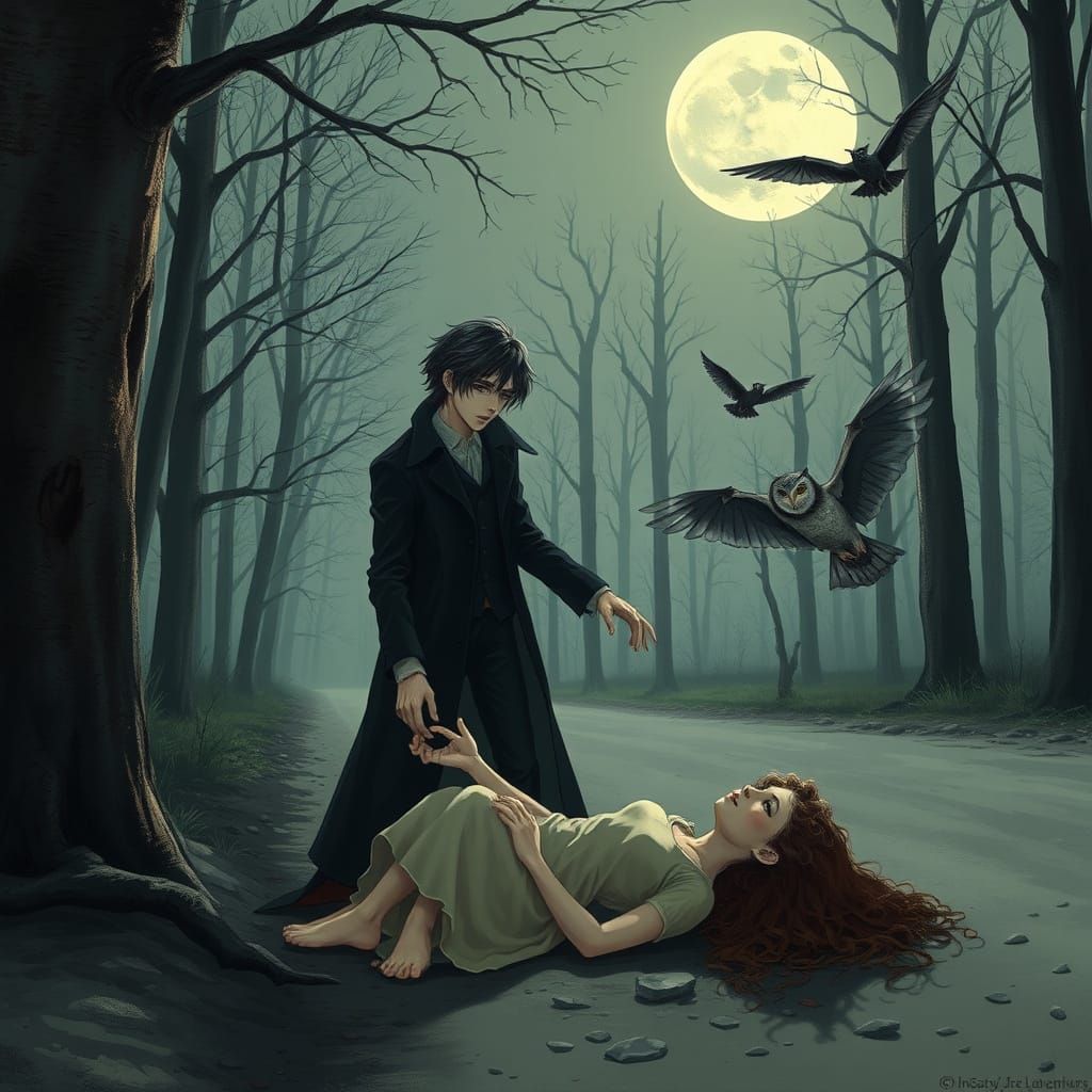 Ethereal Vampire Boy Offers Compassionate Aid in Moonlit For...