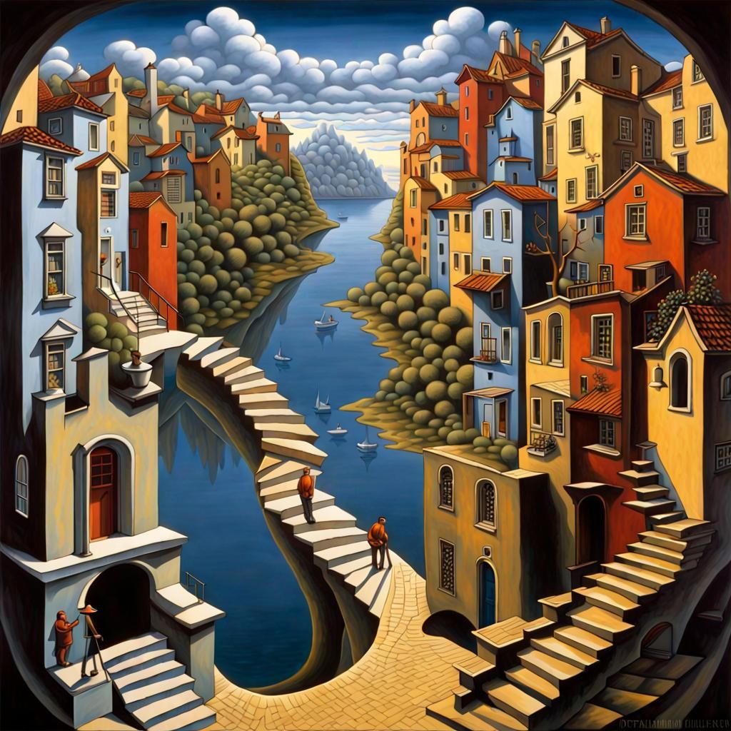 Surreal Optical Illusion in Detailed Matte Painting Style