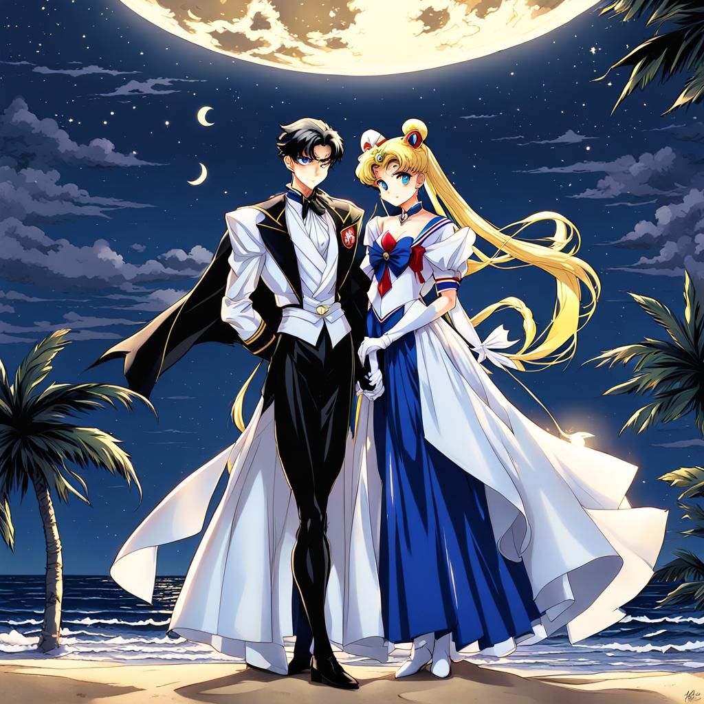 Sailor Moon and Tuxedo Mask Anime Art