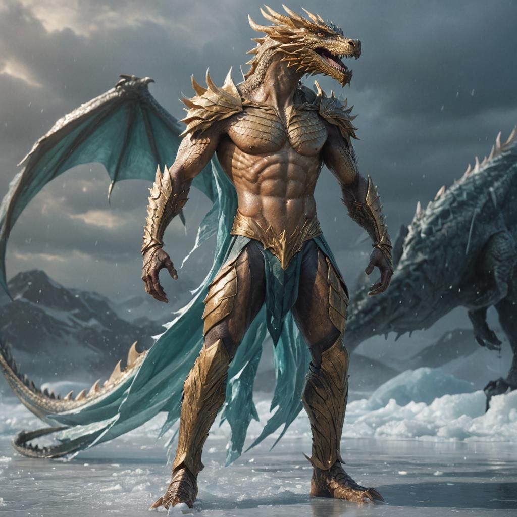 Aqua Dragon Shapeshifter on Ice in Hyperrealistic 3D