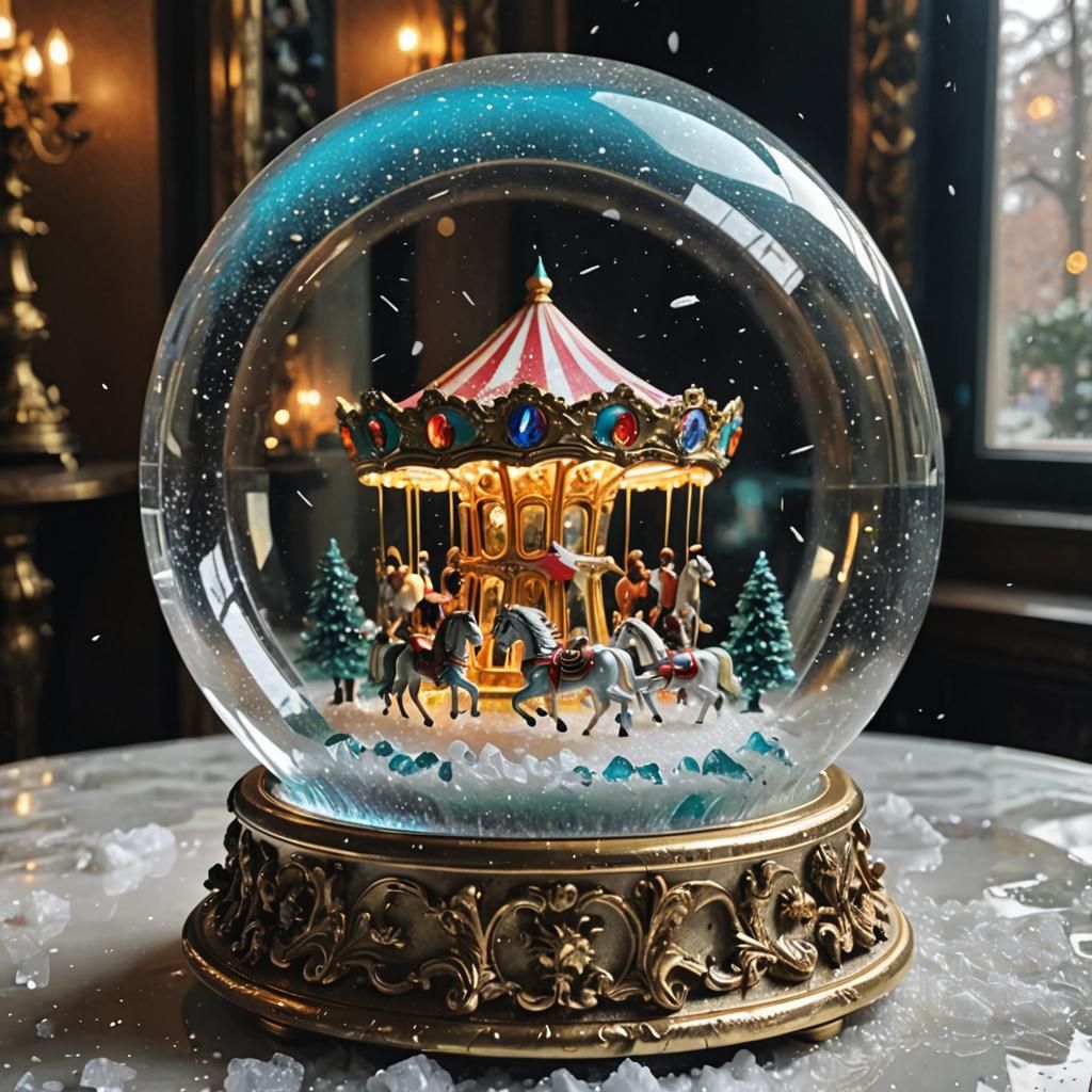 Carousel Snow Globe with Broken Glass Effect