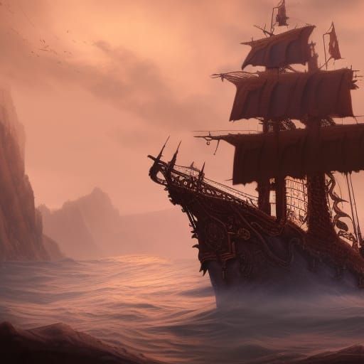 Detailed Pirate Ship Matte Painting