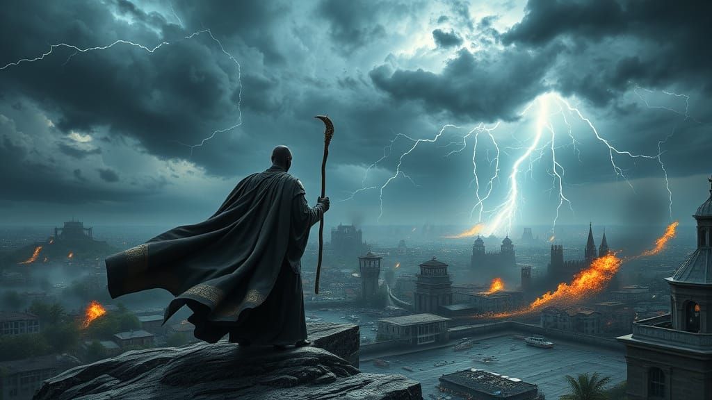 Nubian Wizard Conjures Hurricane in Hyper-Realistic Style