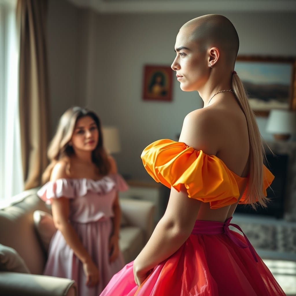 Woman Dazzled by Man in Quinceanera Gown