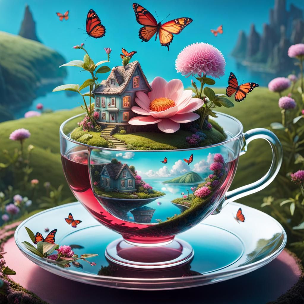 Magical Teacup World in Pop Surrealism Style