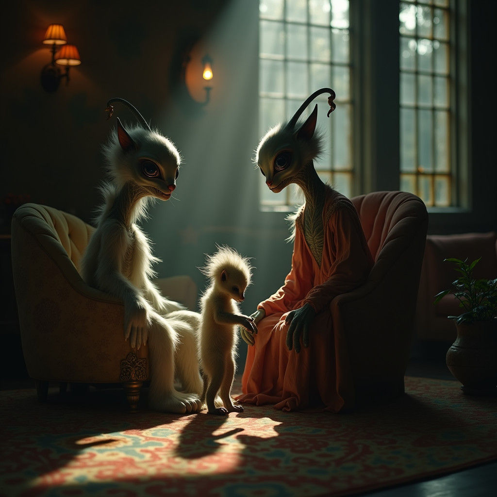 Sumptuous Art-Filled Room with Alien Pets