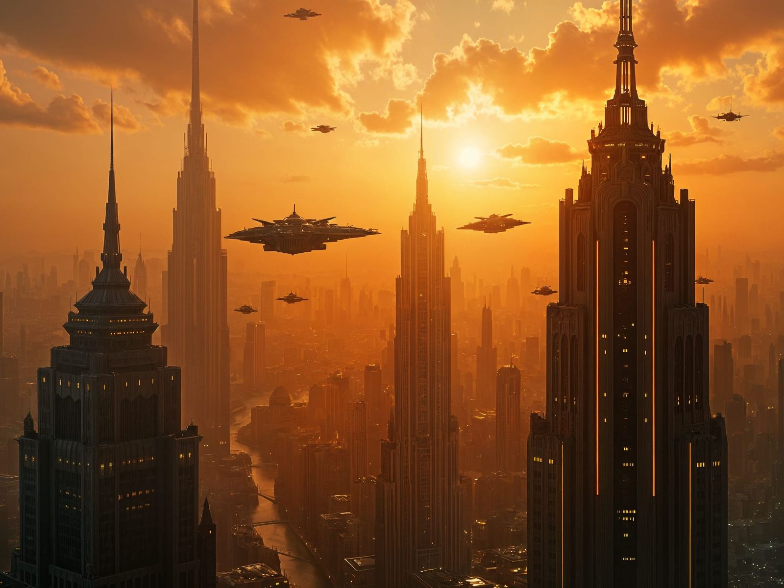 Epic Art Deco Cityscape at Magic Hour